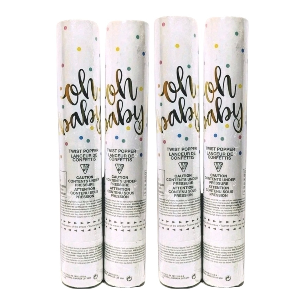 HELLO BABY Boy Girl Gender Reveal Blue & Pink confetti Cannon Shooter Shower 4pc